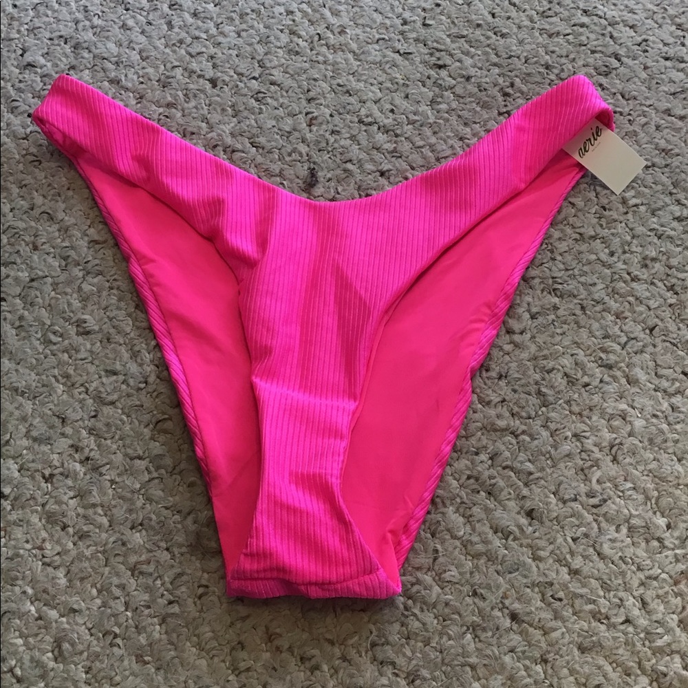 AERIE HOT NEON PINK BIKINI BOTTOM NWT SZ L BATHING SUIT